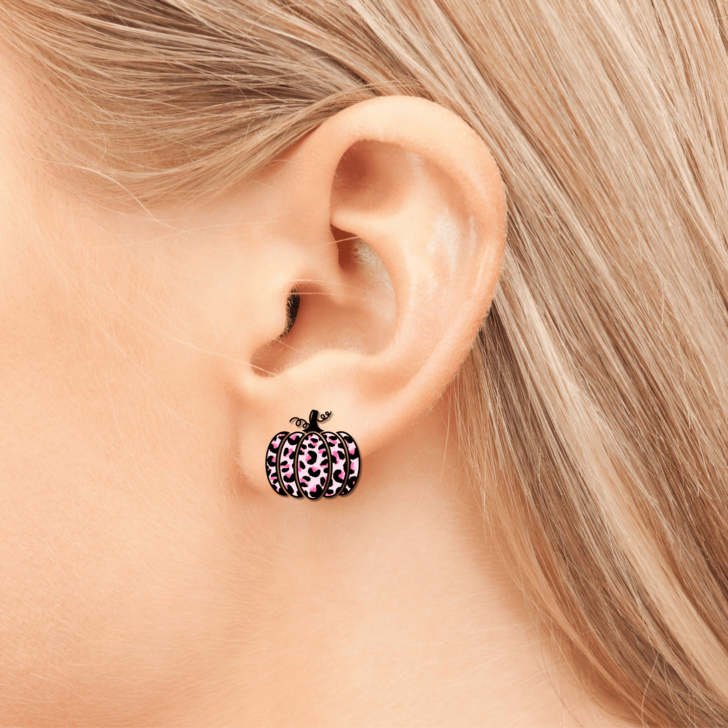 Pink Cheetah Pumpkin Studs