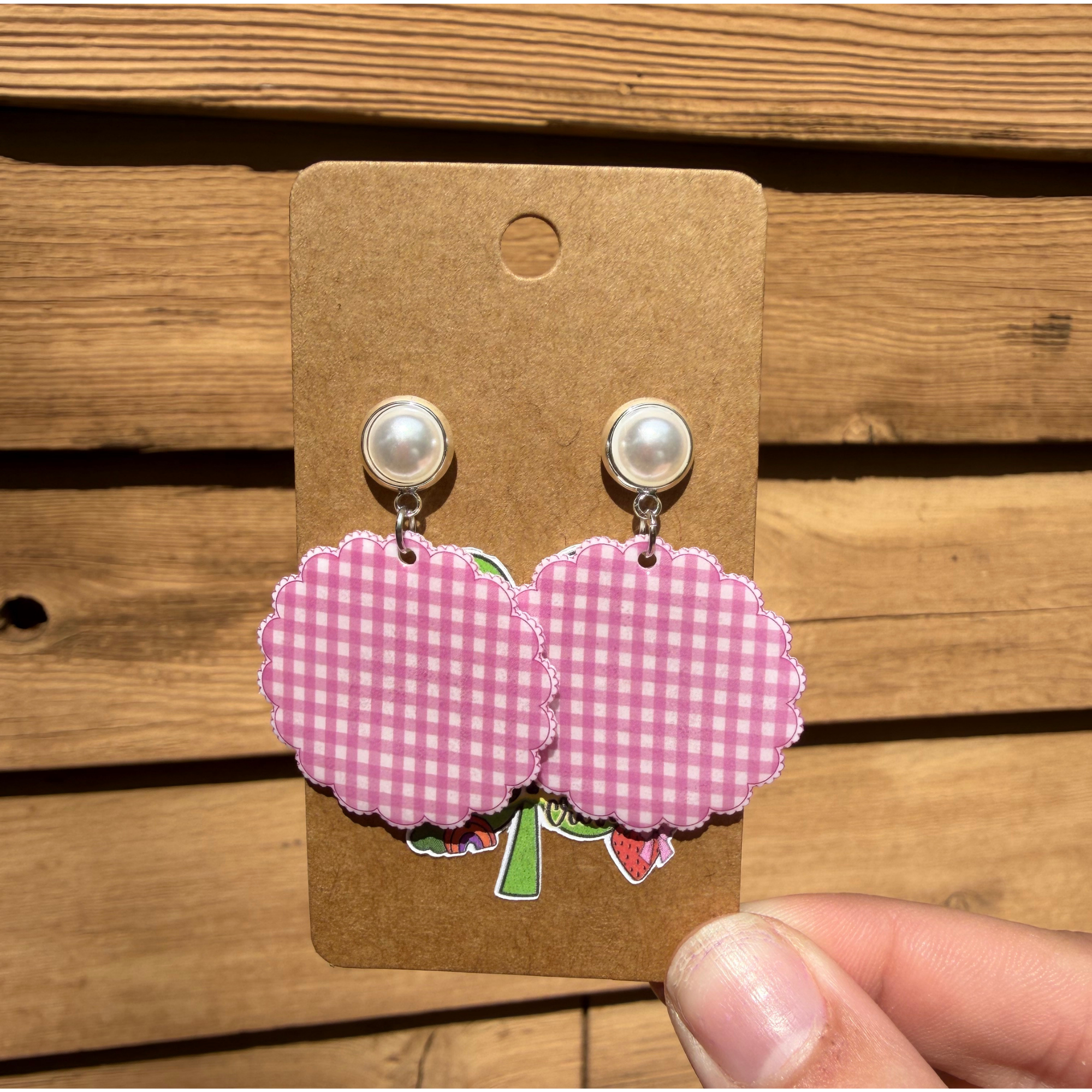 Pink Plaid Scalloped Drop Dangle