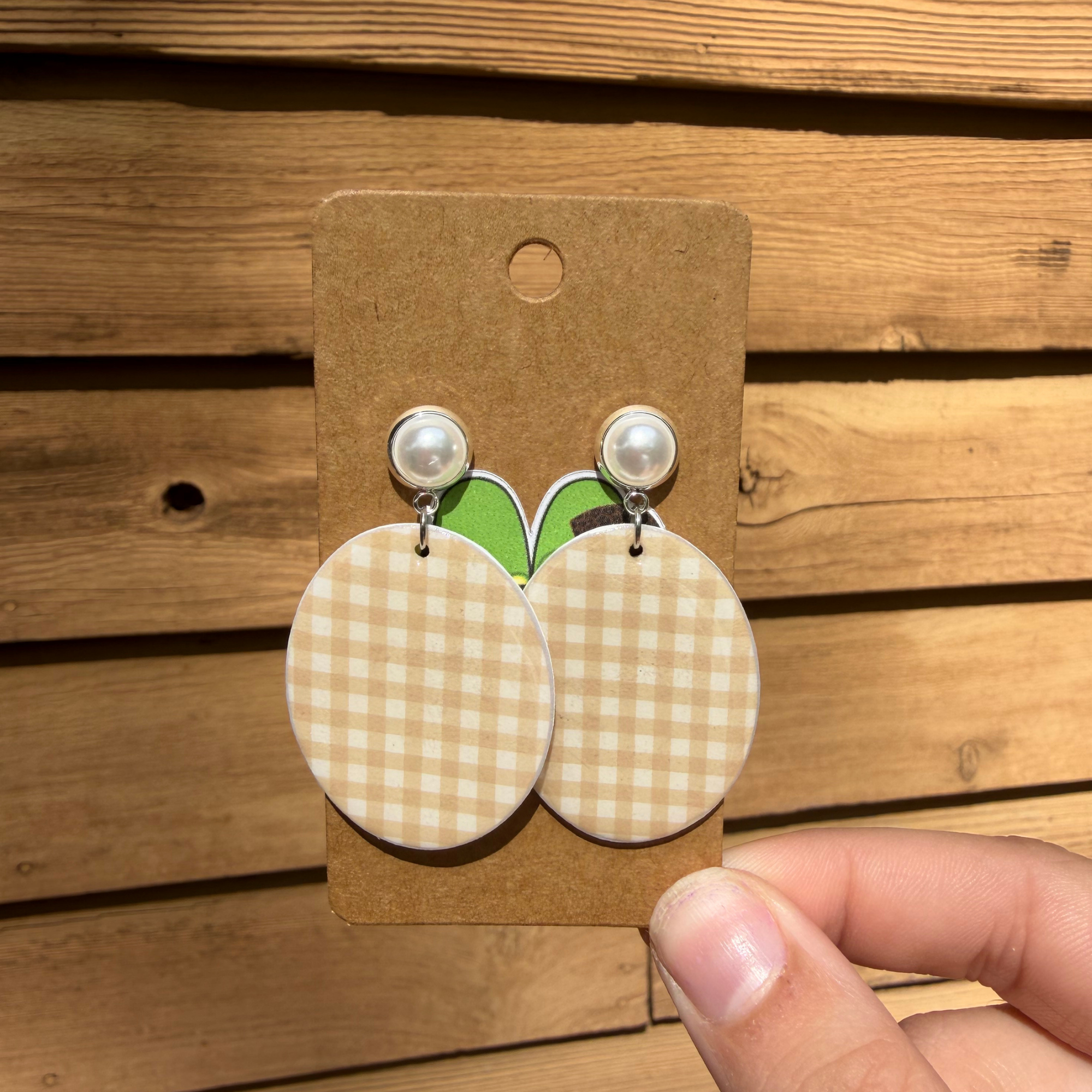 Nude Plaid Oval Drop Dangle