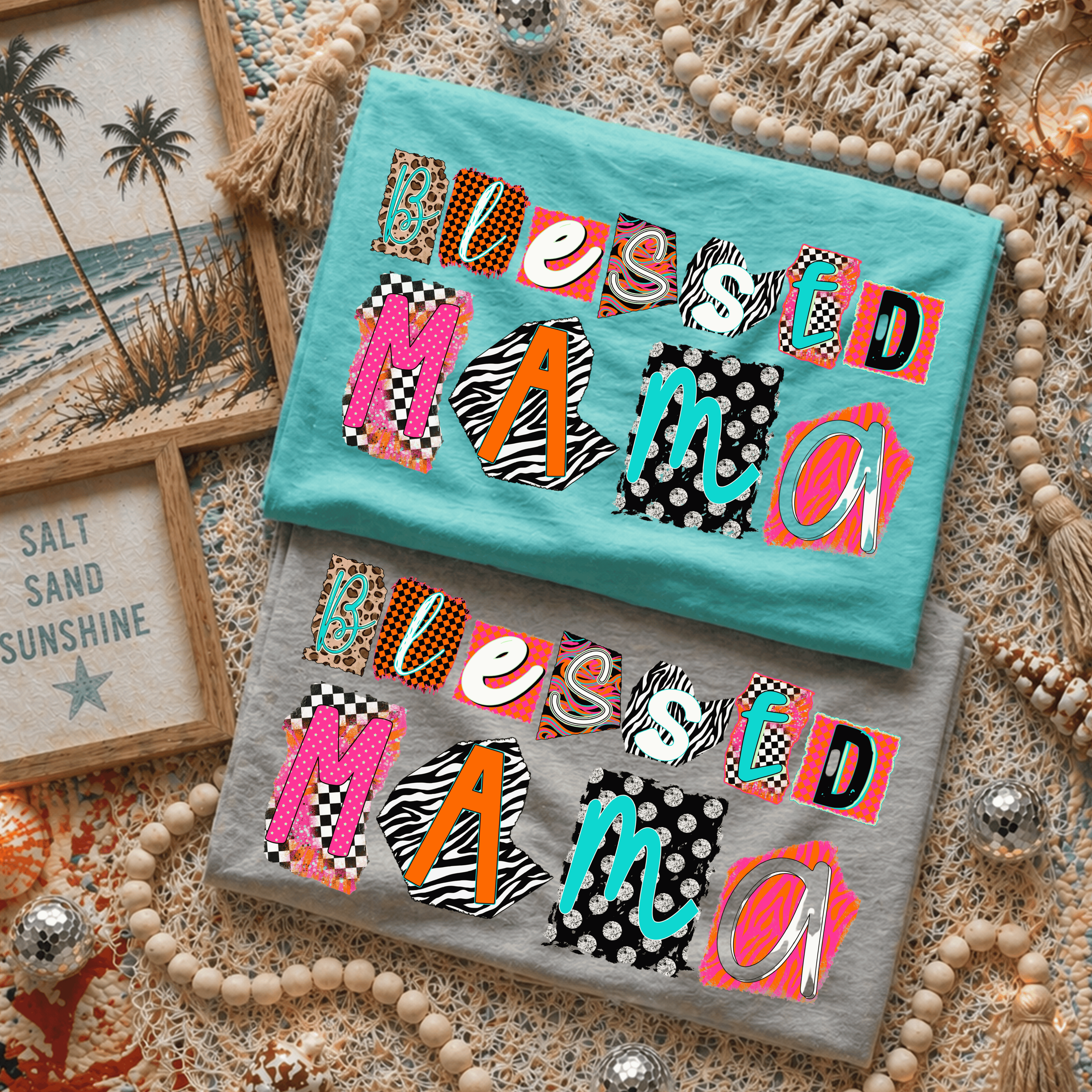 Blessed Mama Patchwork Graphic T-Shirt