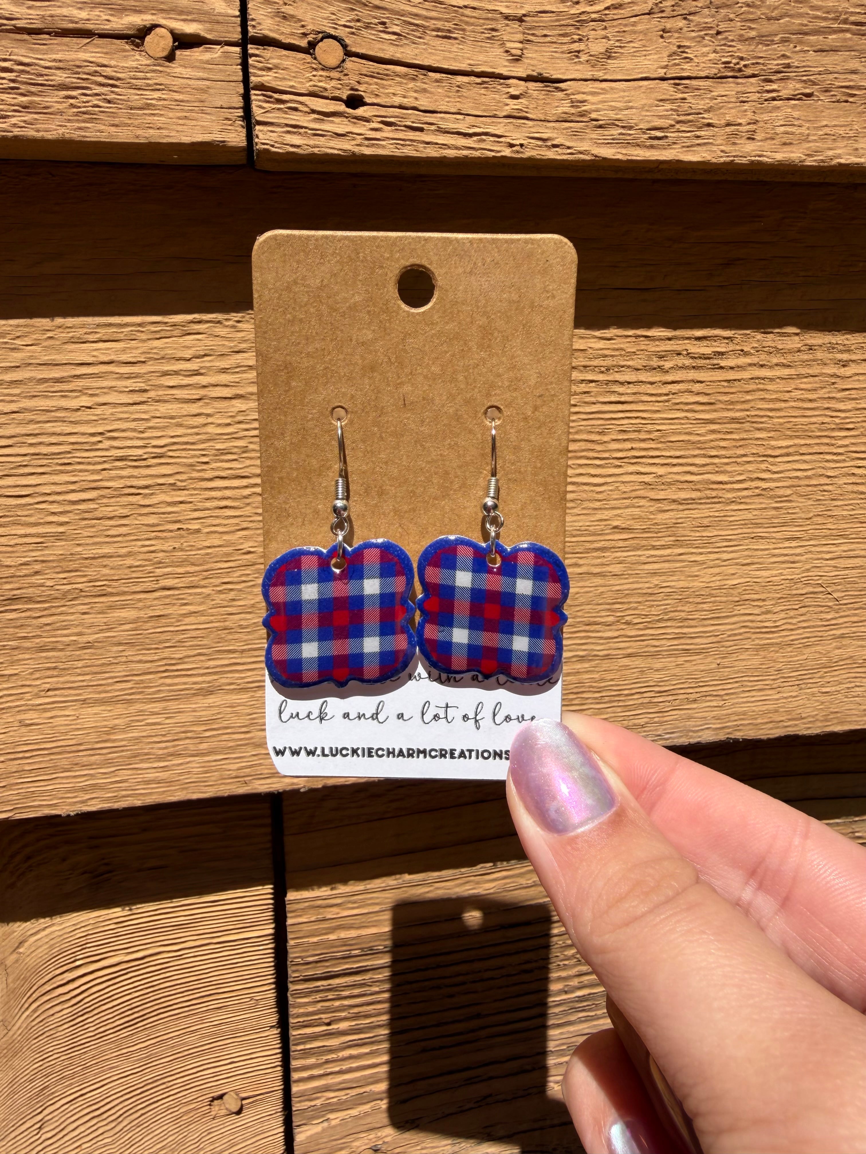 Red, Blue, White Plaid Scalloped Dangle