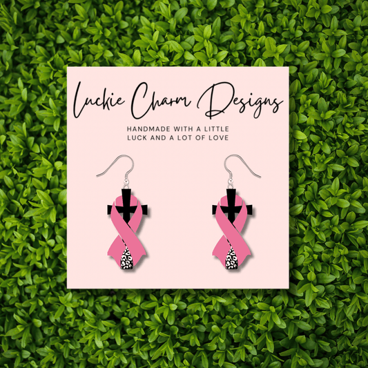 Breast Cancer Awareness Half Cheetah Print Cross