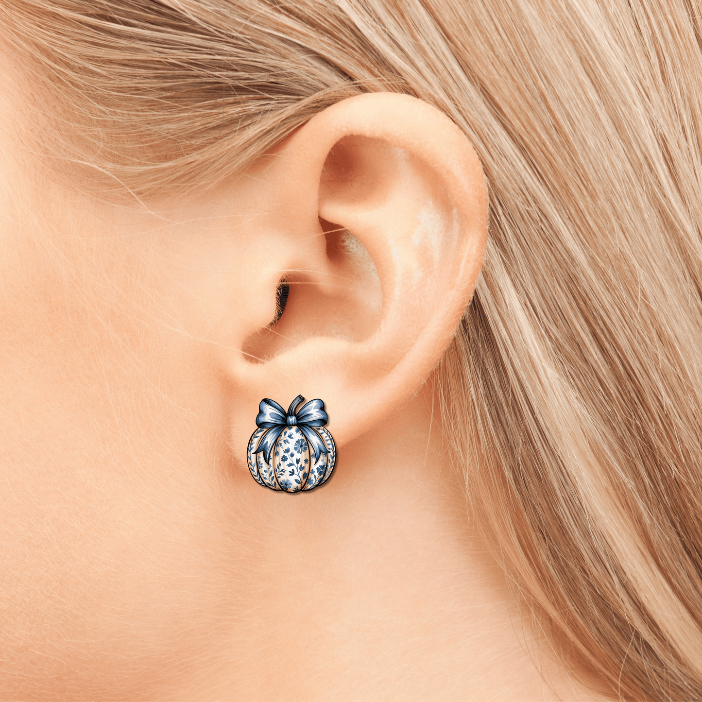 Blue Floral Pumpkin Stud