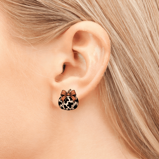 Cow Print Pumpkin Stud