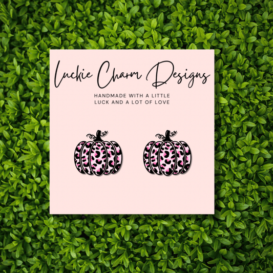 Pink Cheetah Pumpkin Studs