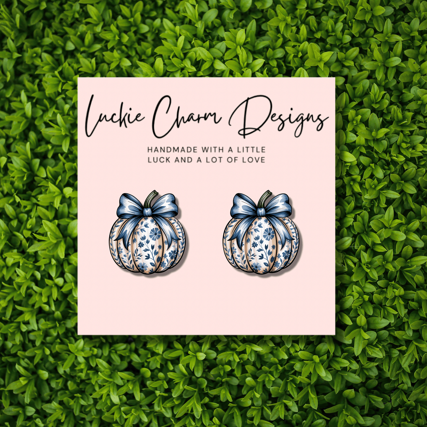 Blue Floral Pumpkin Stud