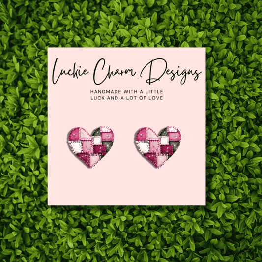 Patchwork Heart Stud